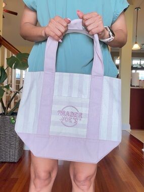 NWT Trader Joe's Mini Pastel Stripe Canvas Tote Bag Limited Edition